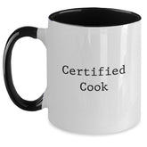 Funny Cook Gifts from Friends for Birthday Unique Two Tone Coffee Mug, Certified Cook's Inspirational Quote - Main